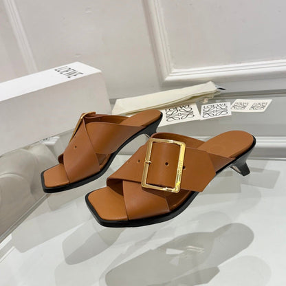 Loewe Petal Belt Mule Mahogany Brown Cowhide