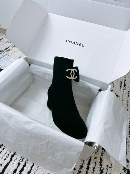 CC Ankle Boots In Black Velvet With Bow Tie 144659