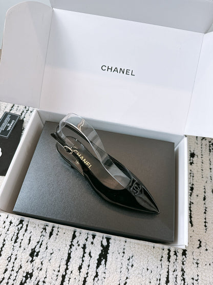 CC Slinback Flats In Black Glossy Lambskin 144671