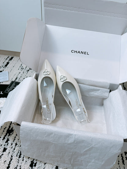 CC Slinback Flats In White Glossy Lambskin 144673
