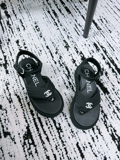 CC Sandals In Black Denim Fabric 144524