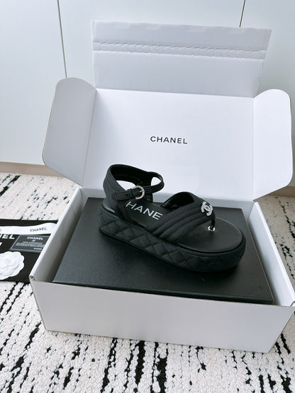 CC Sandals In Black Denim Fabric 144524