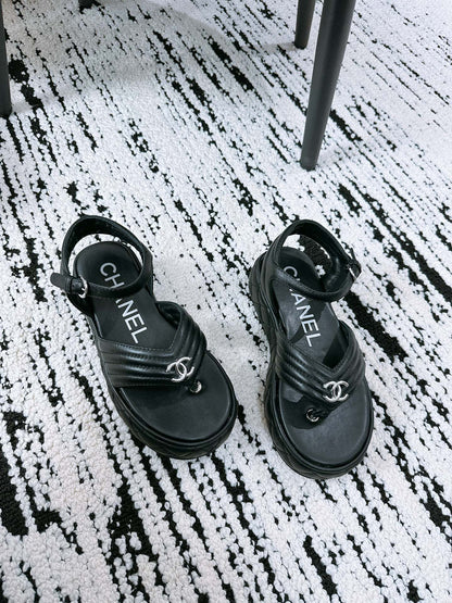CC Sandals In Black Lambskin 144528