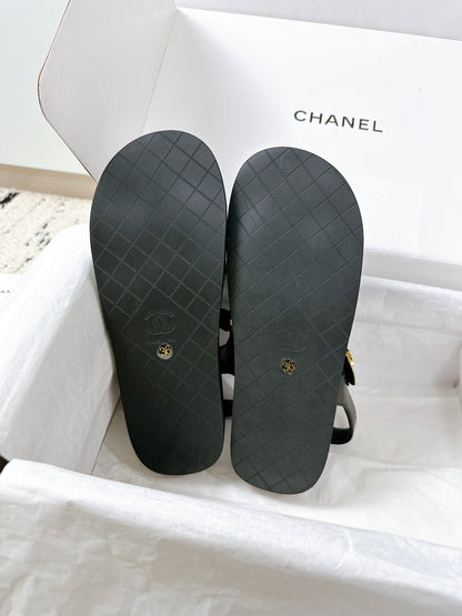 CC 25 Dad Sandals Black Fabric Leather 300167