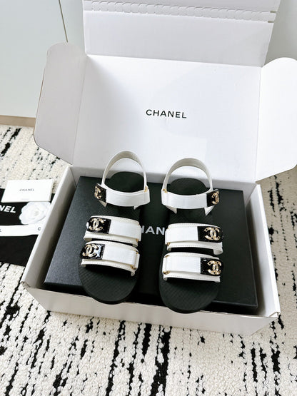 CC 25 Dad Sandals White Fabric Leather 300170