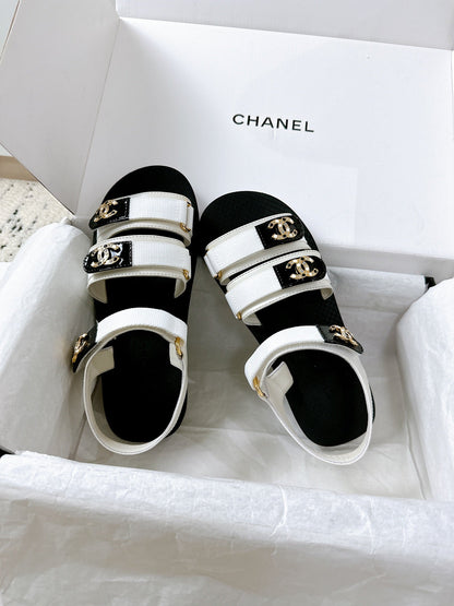 CC 25 Dad Sandals White Fabric Leather 300170