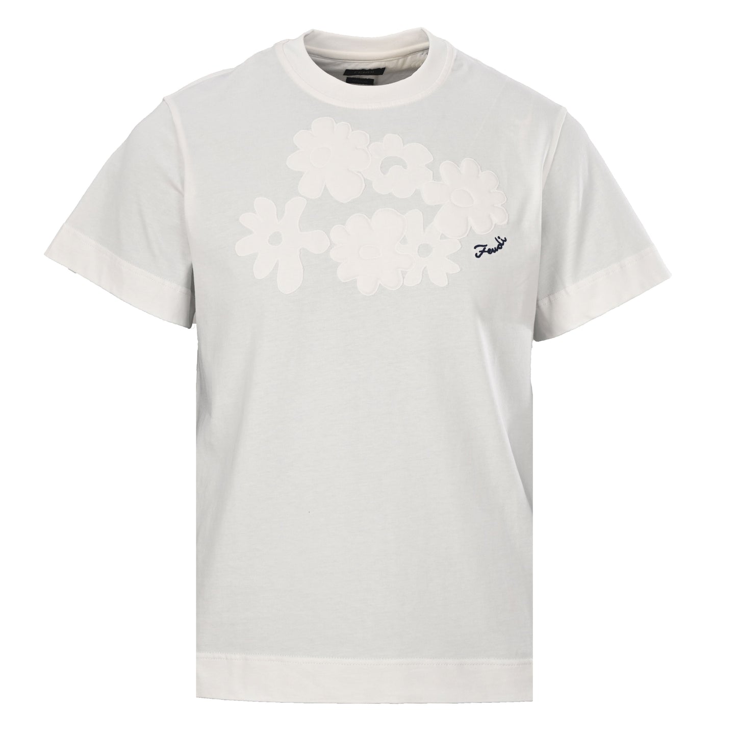 Fendi 2026 Men's  Floral Embroidered T-Shirt Cream Pure Cotton 827722