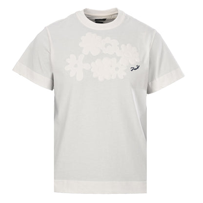 Fendi 2026 Men's  Floral Embroidered T-Shirt Cream Pure Cotton 827722