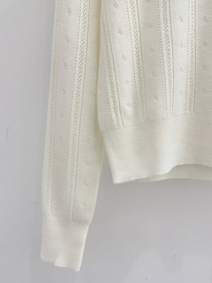 Miumiu 2025 Knit Cardigan White and Gray Wool