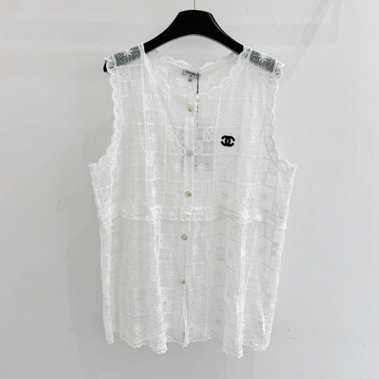 Chanel 2026 Lace Sleeveless Vest White Cotton 294458