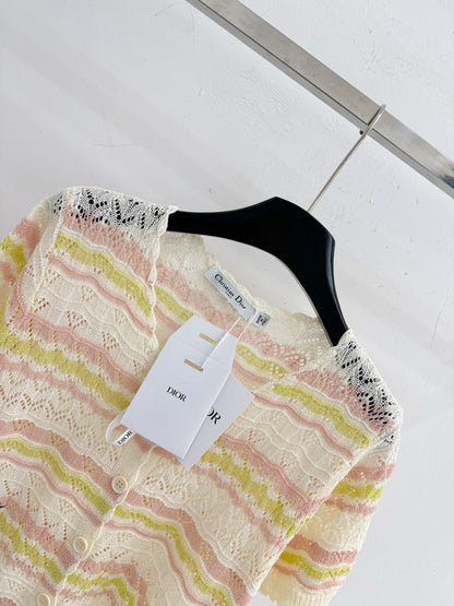 Dior 2026 Hollow-out Striped Knit Cardigan Wool 341209