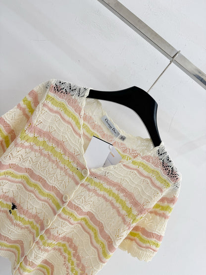 Dior 2026 Hollow-out Striped Knit Cardigan Wool 341209