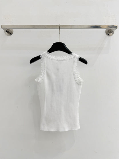 Chanel 2026 Lace-trimmed Knit Vest with Double C Embroidery Polyester Viscose 341227