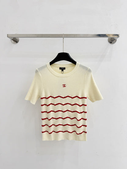 Chanel 2026 Stripe Knit Short-sleeved Top Cotton Cashmere 351119