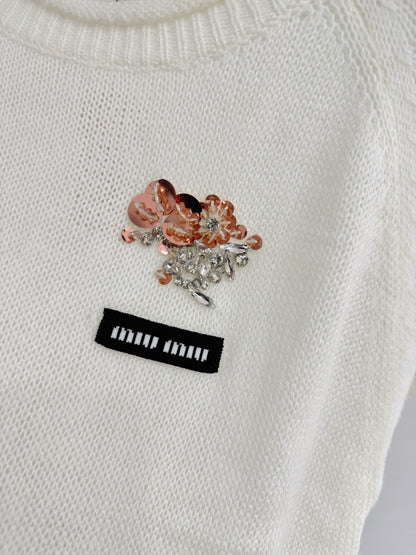 Miumiu 2026 Studded Embroidered Knit Short Top Wool Cashmere 423251