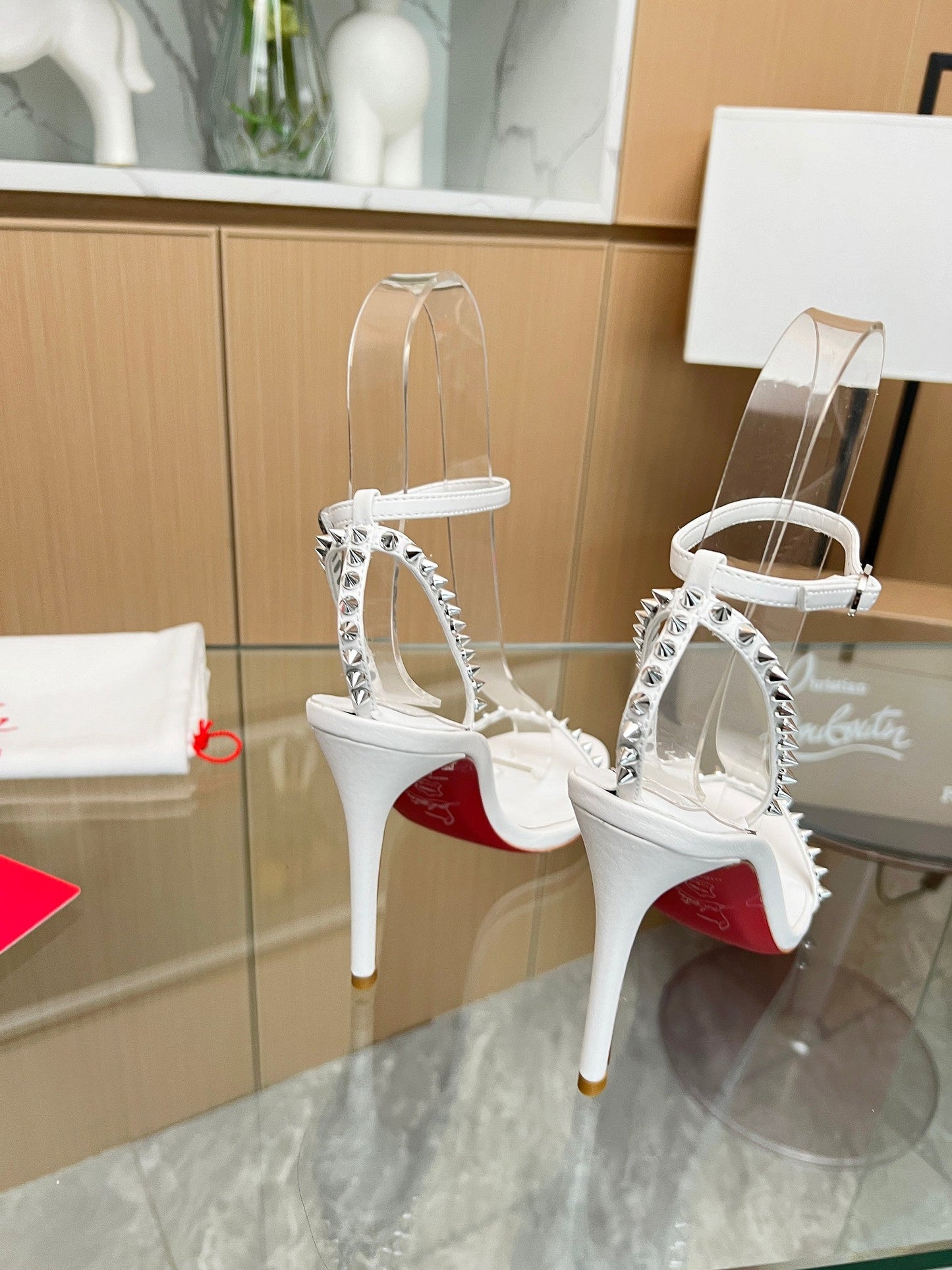 CL So Me 105 mm Strappy Sandal White Imported Rivets with Sheepskin 251018