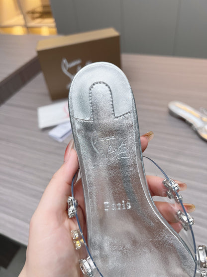CL Slippers Silver PVC and Iridescent Nappa Leather 251047