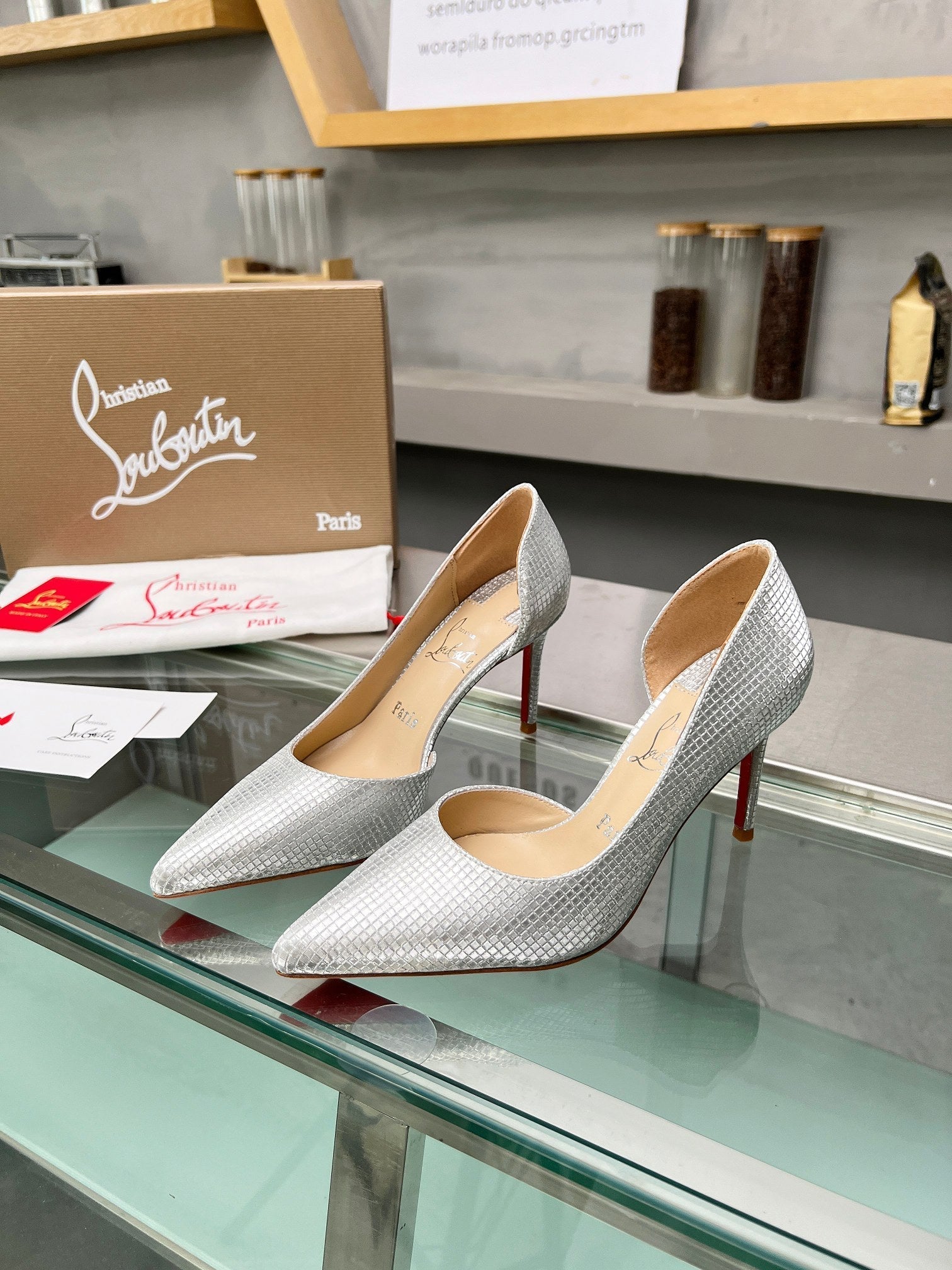 Cl Iriza 85mm Pumps Sequin Fabric Silver