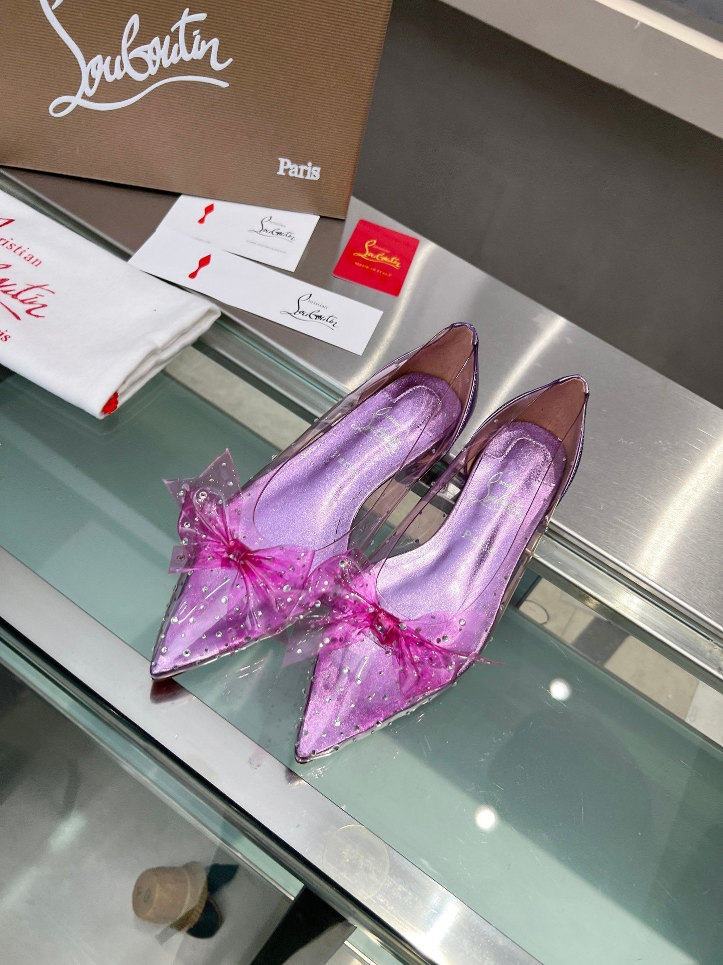 CL Jelly Strass Flats Pvc Iridescent Nappa Leather And Strass Parme