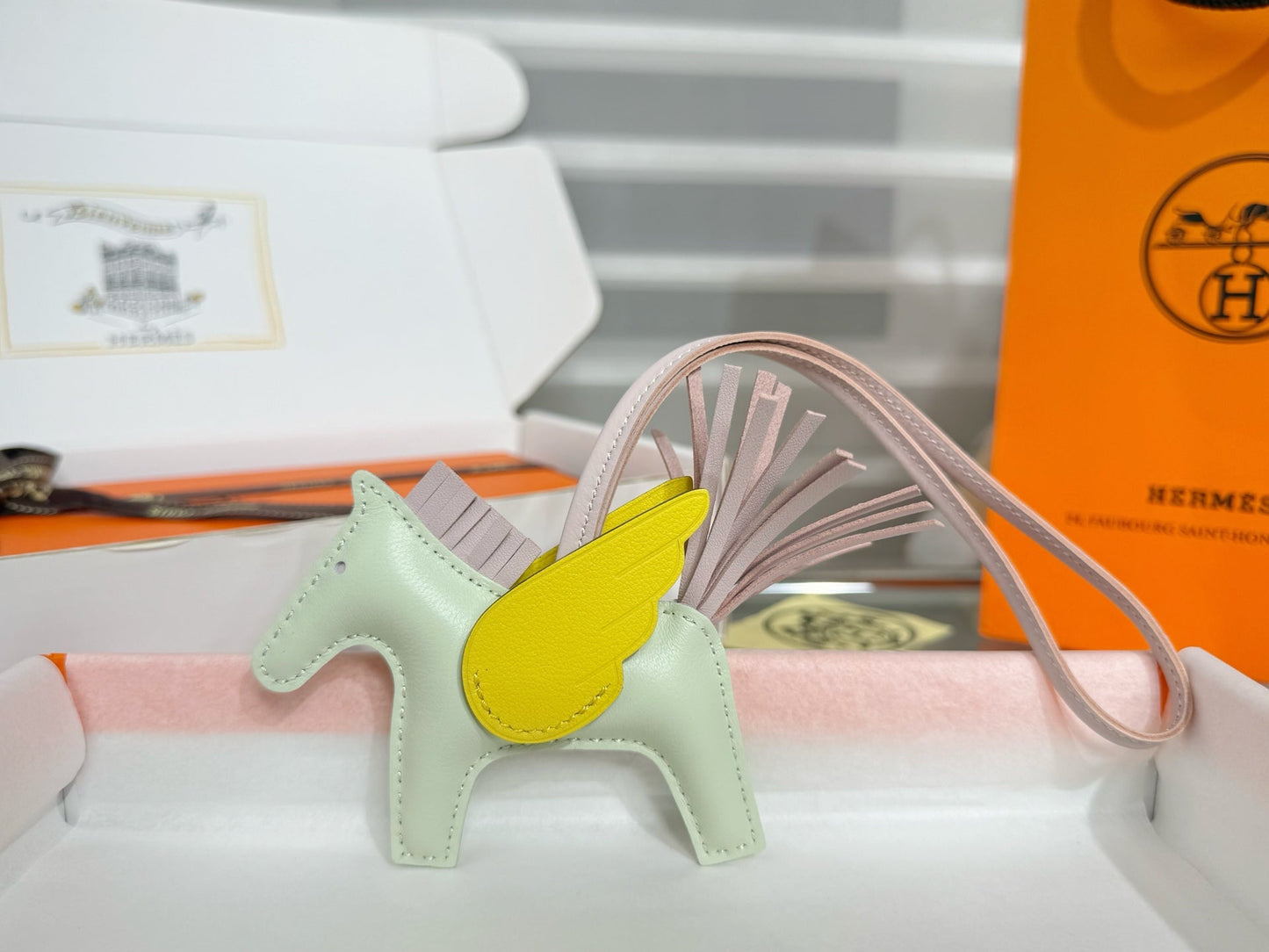 HM Rodeo Pegase PM Charm Mint Green Pink Yellow Lambskin