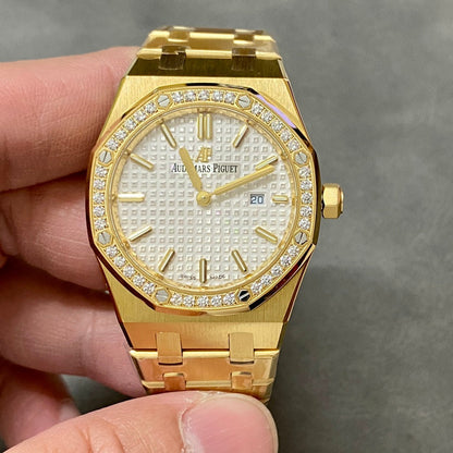 Audemars Piguet Royal Oak Lady 33mm Gold Case White Dial Diamond Bezel