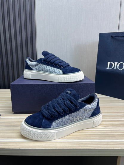 CD B33 SNEAKER NAVY SUEDE AND MONOGRAM FABRIC