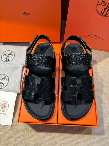 HM Men's 25 Chypre Sandals Black Calfskin 673762