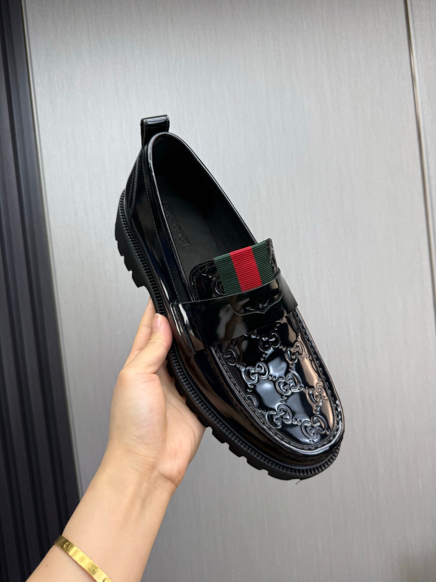 GG Men's Web Loafer Black Patent Leather 724592