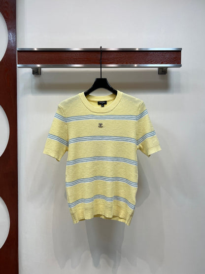 Chanel 2026 Striped Knit Short-sleeved Top Polyester Wool 360299