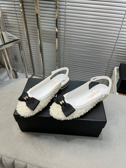 slingbacks flat white bowl glitter sequins