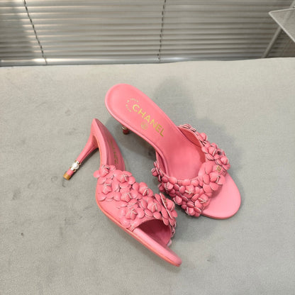 mule sandal 80 rose pink calfskin flower