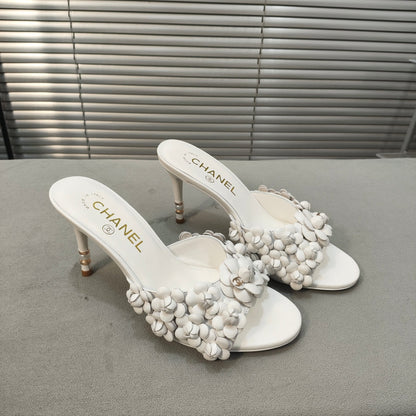 mule sandal 80 white calfskin flower