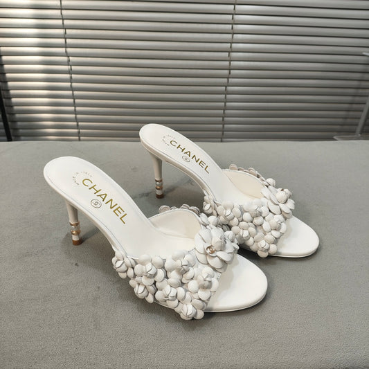 mule sandal 80 white calfskin flower