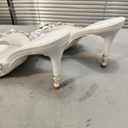 mule sandal 80 white calfskin flower