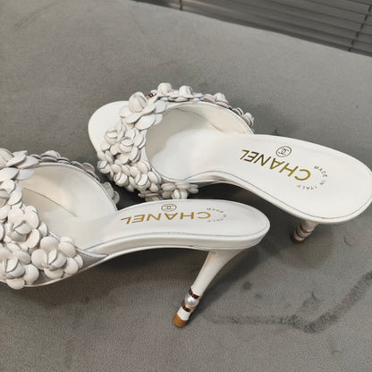 mule sandal 80 white calfskin flower