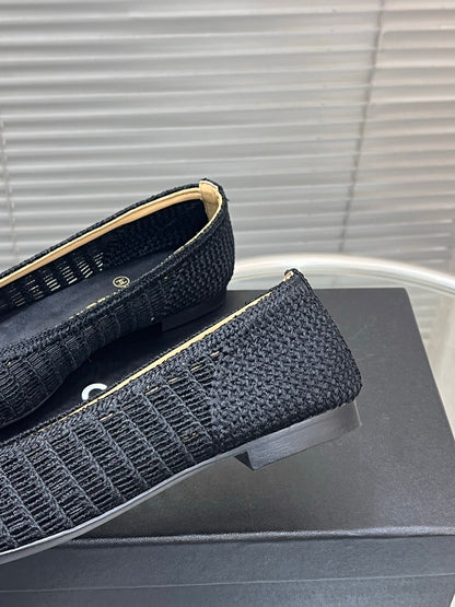 CC 25 Ballet Flat Black Beige Raffia