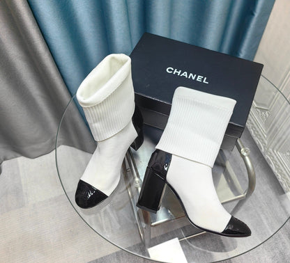 CC Short Boots 80mm White Wool Fabric And Lambskin