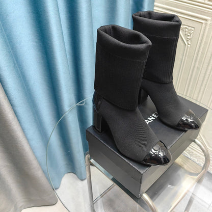 CC Short Boots 80mm Black Wool Fabric And Lambskin