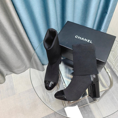 CC Short Boots 80mm Black Wool Fabric And Lambskin