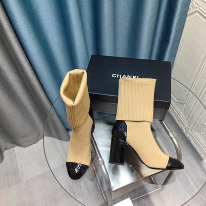 CC Short Boots 80mm Beige Wool Fabric And Lambskin