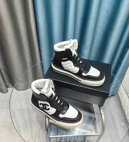 CC High Top Sneaker Black White Calfskin
