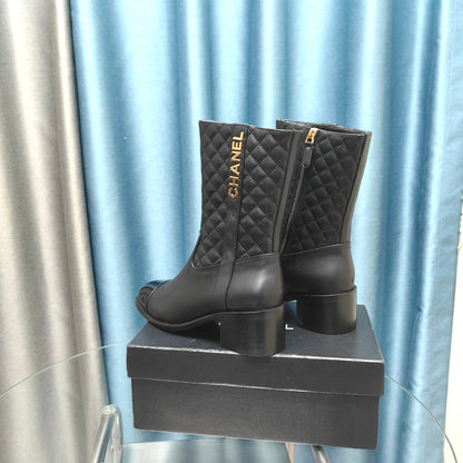 CC Short Boots Black Quilted Cowhide And Lambskin