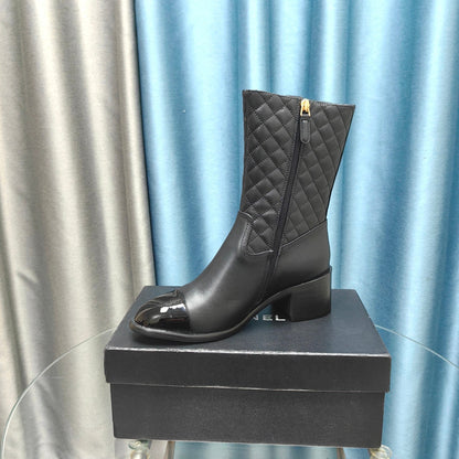 CC Short Boots Black Quilted Cowhide And Lambskin