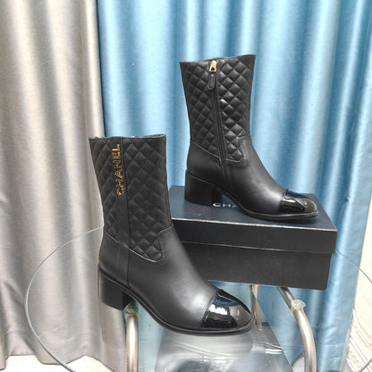 CC Short Boots Black Quilted Cowhide And Lambskin