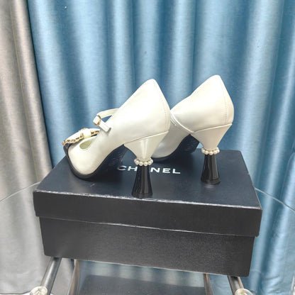 CC High Mary Janes White Bow Lambskin