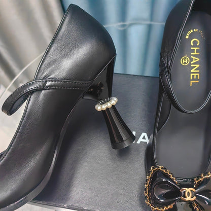 CC High Mary Janes Black Bow Lambskin
