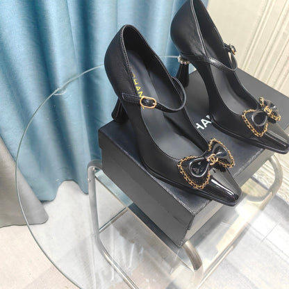 CC High Mary Janes Black Bow Lambskin