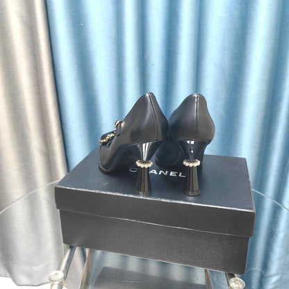 CC High Mary Janes Black Bow Lambskin