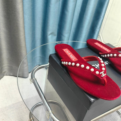 CC Thong Red Velvet Pearl