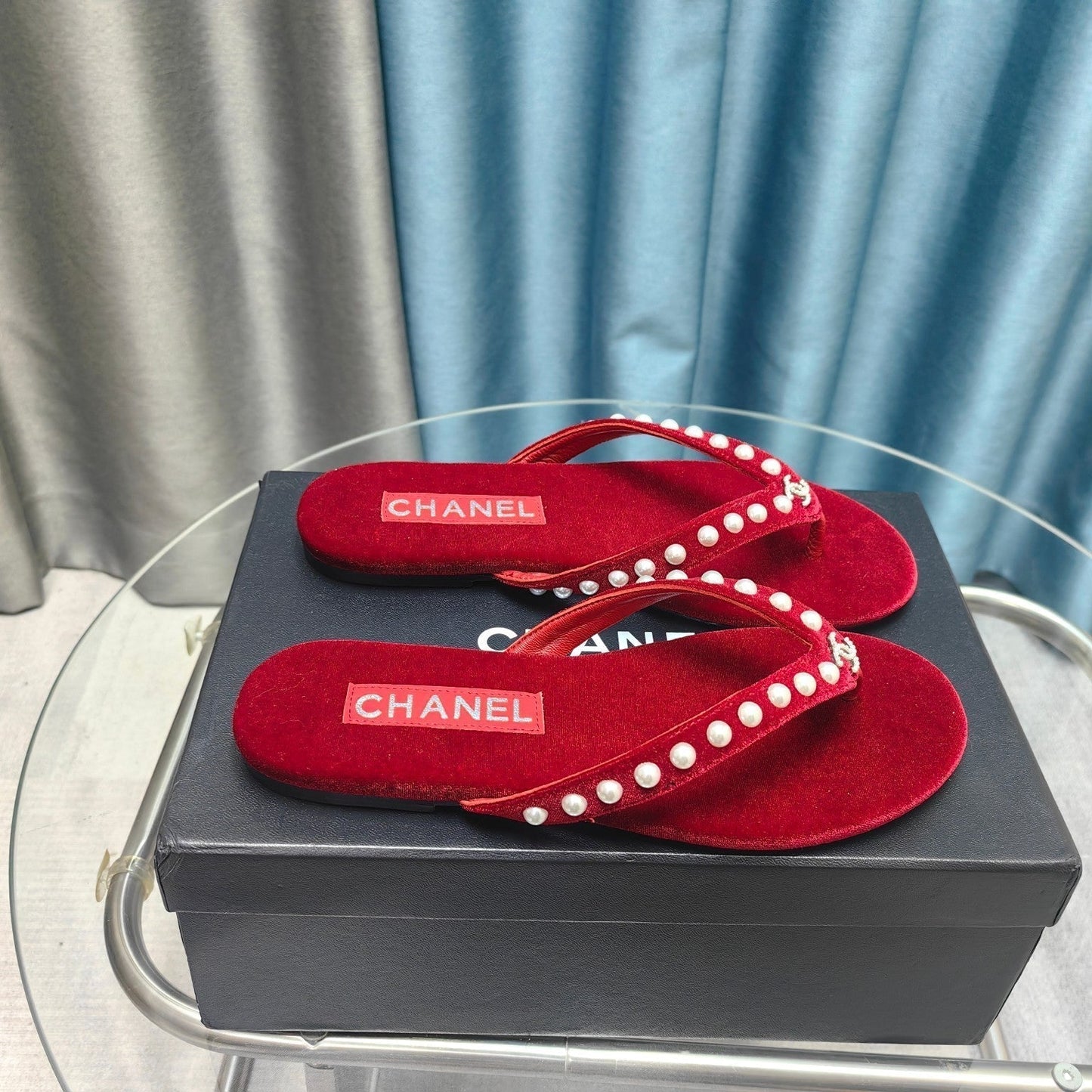 CC Thong Red Velvet Pearl